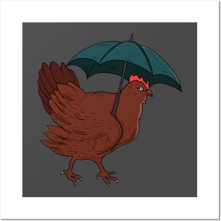 hen with umbrella Posters and Art